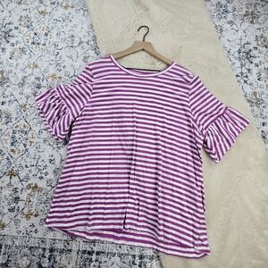 Lane Bryant Stripe Ruffle Sleeve Blouse Top Women Plus Size 22/24